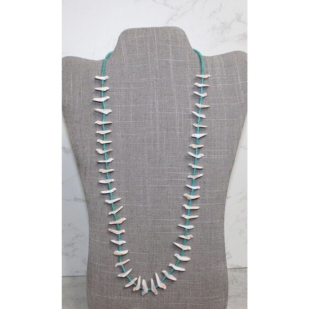 Vintage Navajo Bird Fetish Turquoise Beads Heishi Single Strand Necklace 31G 26L